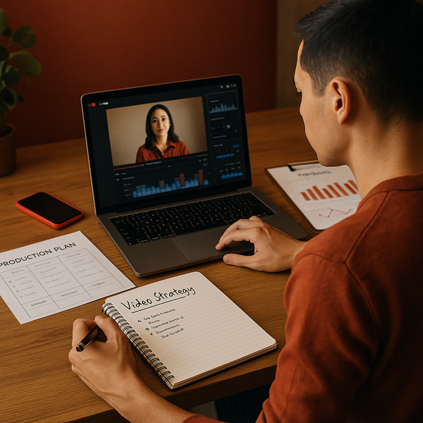 Mobiele YouTube-interface met Shorts-feedbediening en creator-analytics op een strakke donkere achtergrond