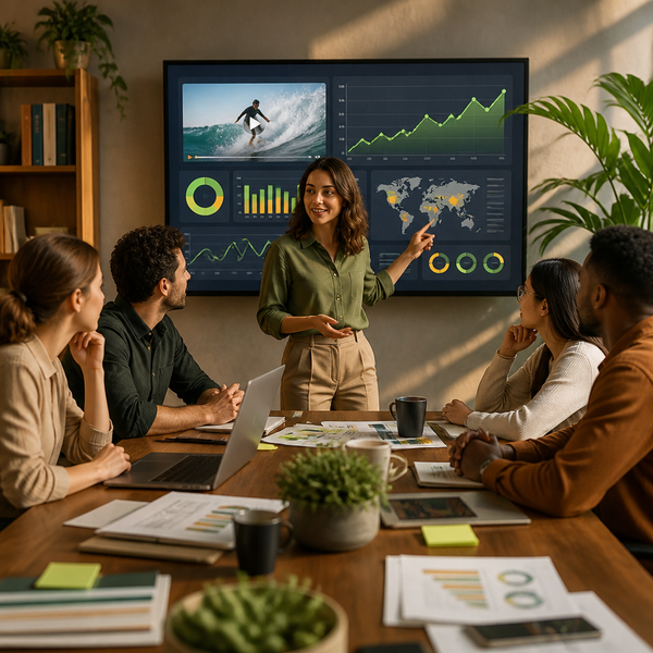 Data dashboard showing social video metrics like views, retention, and engagement