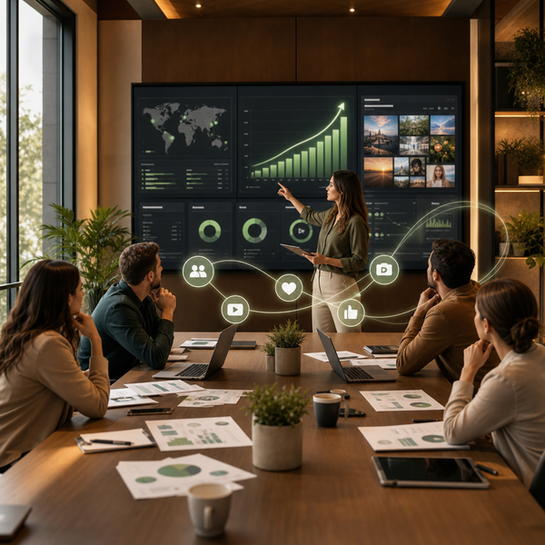 Illustration of AI Max analytics and campaign controls on a modern dashboard