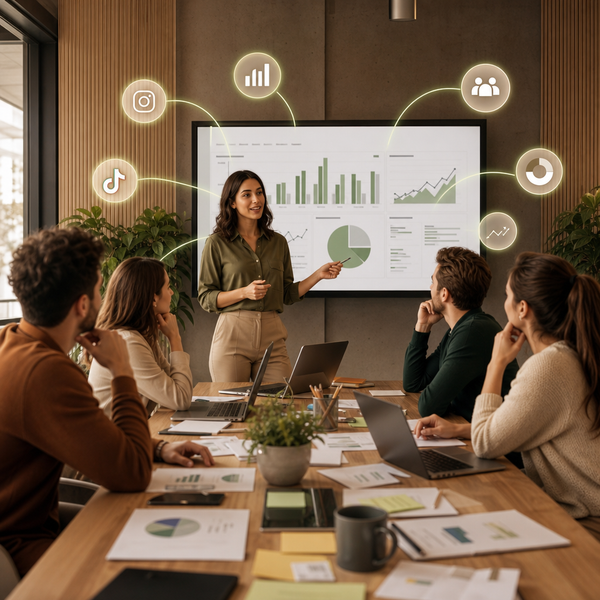 Analista che valuta le performance social dei competitor con Claude AI su una dashboard