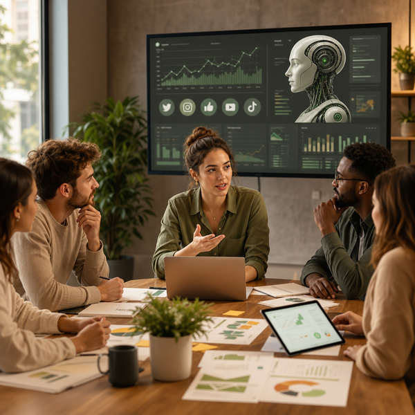 Analyste évaluant la performance concurrentielle des réseaux sociaux avec Claude AI sur un tableau de bord