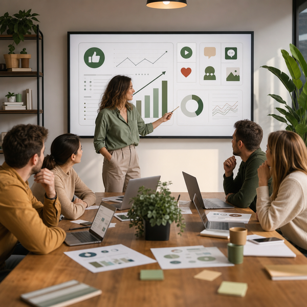 Dashboard di social media marketing con calendario editoriale, analisi e strumenti di pubblicazione.