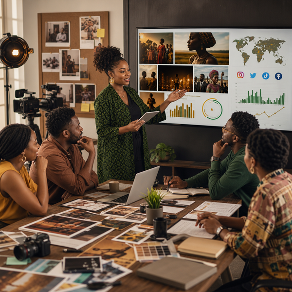 African Cinema campagnevisual met social media-content op een digitale schermopstelling