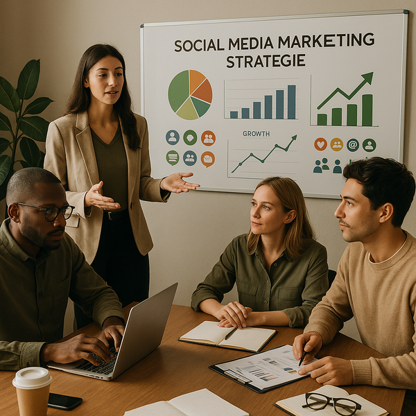Team dat social media-taken coördineert op een projectbord