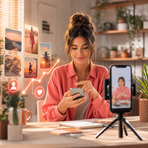 Illustration of Instagram and Facebook logos with AI scanning a photo gallery for age signals.