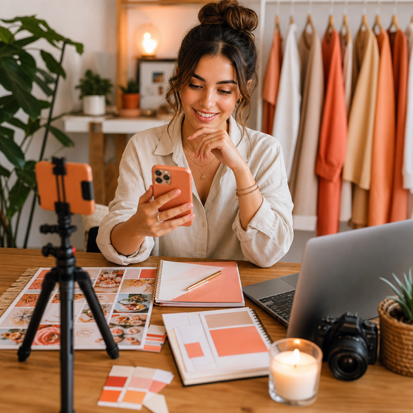 Step-by-step Instagram posting workflow across feed, Stories, and Reels on a mobile phone