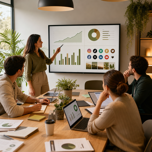 Panel con KPIs de redes sociales en varias plataformas en 2026