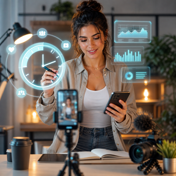 Linha do tempo do TikTok Analytics mostrando os melhores horários de postagem em 2026