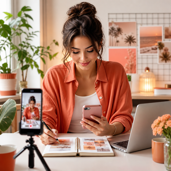 Instagram growth strategy concept with analytics, content tools, and branding elements