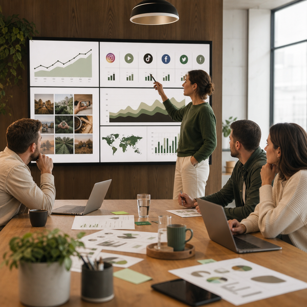 Ein modernes Social-Media-Dashboard mit Diagrammen, KPIs und Reporting-Widgets
