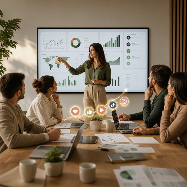 Dashboard showing social media KPIs across multiple platforms in 2026