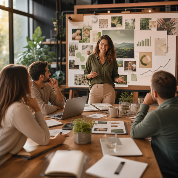 Marketing-Team analysiert Social-Media-Kampagnendaten auf Laptop und Tablet