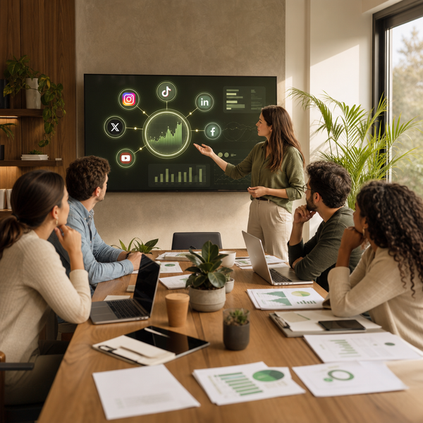 Dashboardweergave van social media-rapportage met AI-analysetools