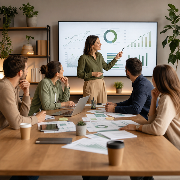 Team che analizza obiettivi social media, KPI e dashboard di performance per il planning 2026