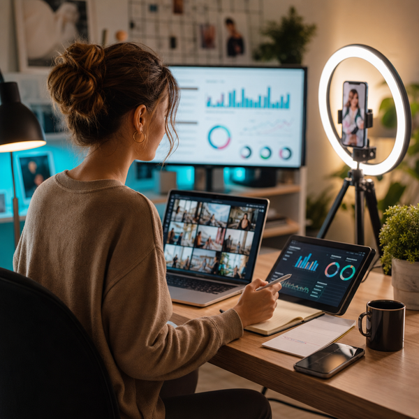 Annonceur analysant les performances d’une campagne TikTok et sa stratégie de croissance sur un tableau de bord