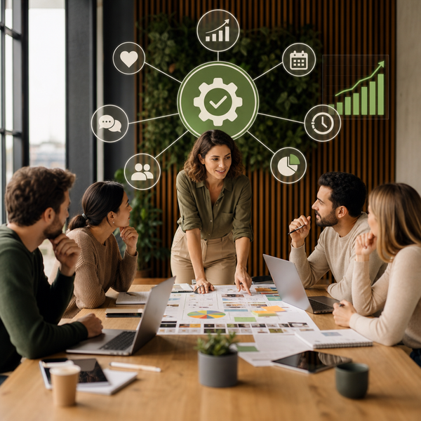Illustration von Social-Media-Automation für Planung, Antworten und Analyse-Dashboards