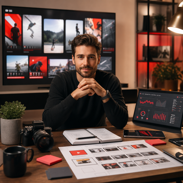 Een woonkamer-tv waarop YouTube Shorts wordt afgespeeld, met analysegrafieken ernaast