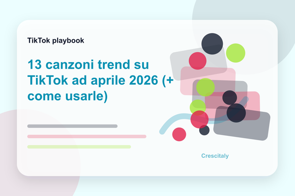 Schermo di uno smartphone con canzoni trend TikTok e analytics creator ad aprile 2026