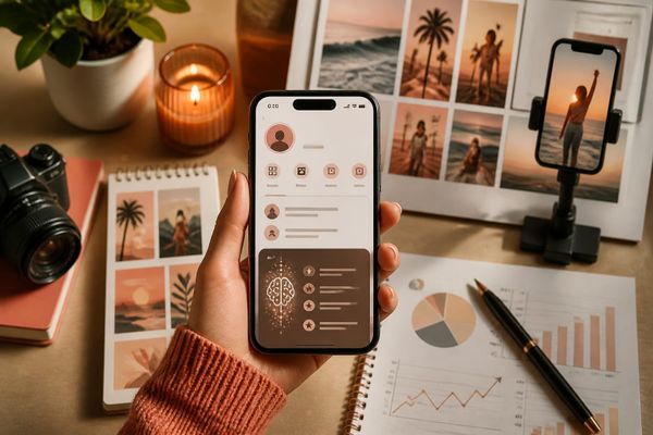 estrategia crecimiento instagram ideas nombres AI search briefing workspace with query map, ads dashboard, and source checklist