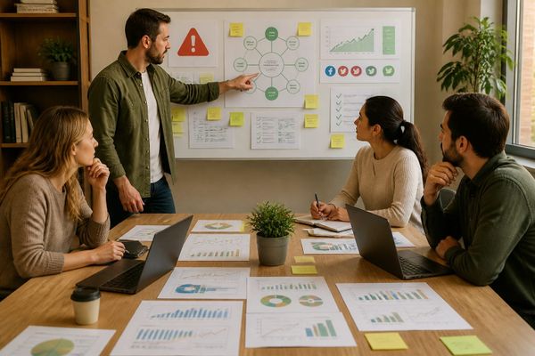 marketers warning signs your team AI search briefing workspace with query map, ads dashboard, and source checklist
