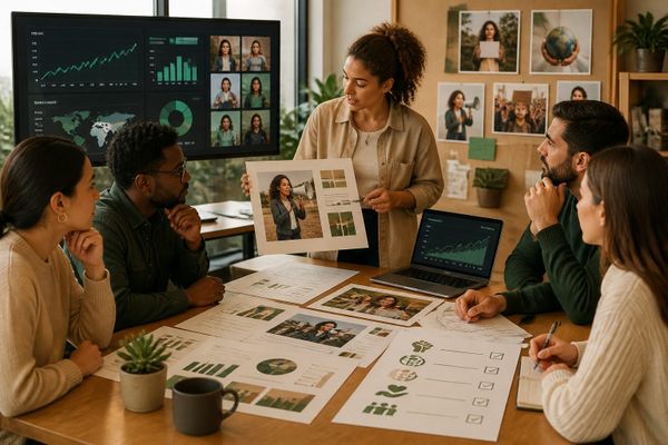 Attivismo degli influencer, spazio creativo con dashboard di metriche, checklist di pianificazione e board di campagne