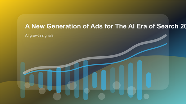 A New Generation of Ads for The AI Era of Search 2026 cover showing ai growth signals, content workflow, and performance checks