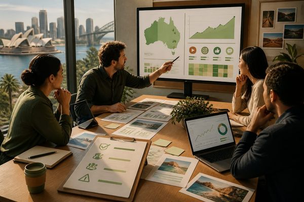 australian trends trust shift creator workspace with metrics dashboard, planning checklist, and campaign board