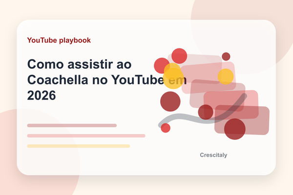 Estrutura de palco do Coachella com visualização no YouTube em uma tela de celular