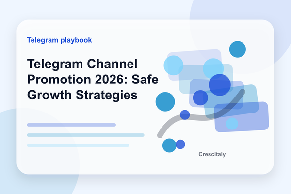 Telegram channel promotion 2026 dashboard with safe acquisition channels, partner checks, content cadence, and trust metrics.