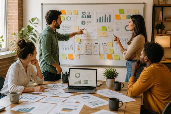 estrategia redes sociales roles para creator workspace with metrics dashboard, planning checklist, and campaign board