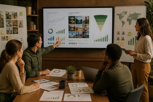 facebook nuovi strumenti tracciamento creativita AI search briefing workspace with query map, ads dashboard, and source checklist