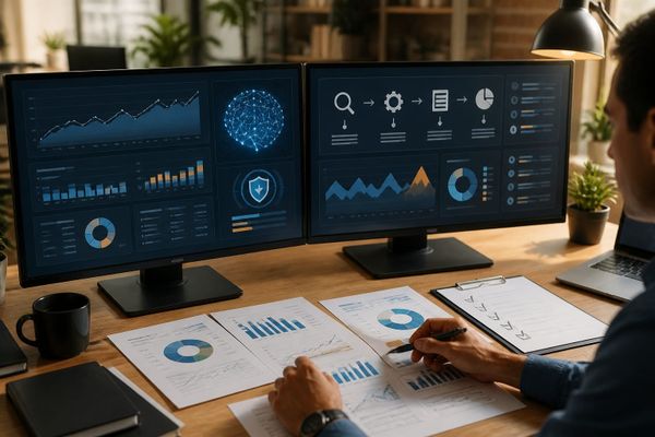 Dashboard view of Google Ads API reporting with AI transparency indicators