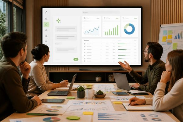 Screenshot concept of Google Ask Ad Manager interface with ad and publisher metrics