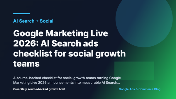 Abstract Google Marketing Live 2026 AI Search ads workflow for social growth teams
