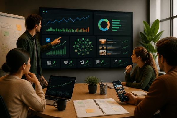 como funciona algoritmo twitter para creator workspace with metrics dashboard, planning checklist, and campaign board