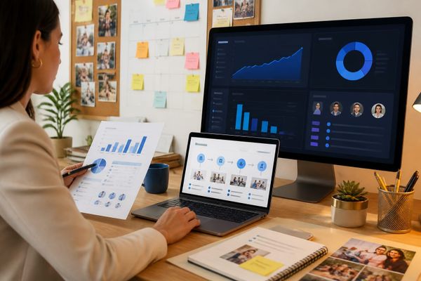 Marketer reviewing partnership ads performance dashboard for Meta Creator Marketing Hub 2026