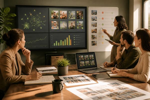 meta planea reemplazar equipo revision AI search briefing workspace with query map, ads dashboard, and source checklist