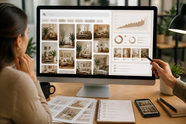 Dashboard showing Pinterest search results and AI insights for brand discovery