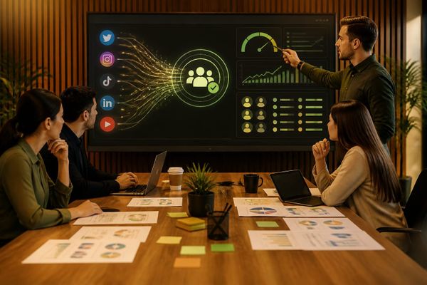 Dashboard showing signal orchestration and audience readiness indicators for social media campaigns