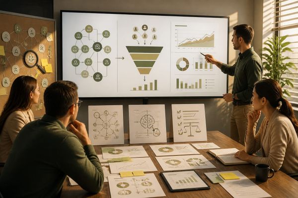 brand visibility compare workflow reporting AI search briefing workspace with query map, ads dashboard, and source checklist