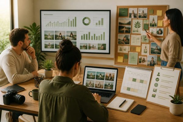 content creation tips tools templates creator workspace with metrics dashboard, planning checklist, and campaign board