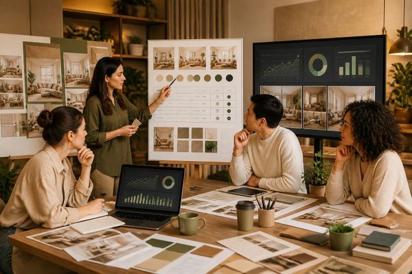 interior designers platform focused creator workspace with metrics dashboard, planning checklist, and campaign board