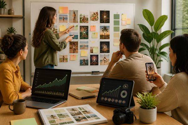july instagram reels ideas audience reach dashboard with post calendar and distribution planning board