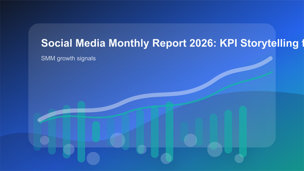 Social Media Monthly Report 2026: KPI Storytelling for Agencies cover showing smm growth signals, content workflow, and performance checks