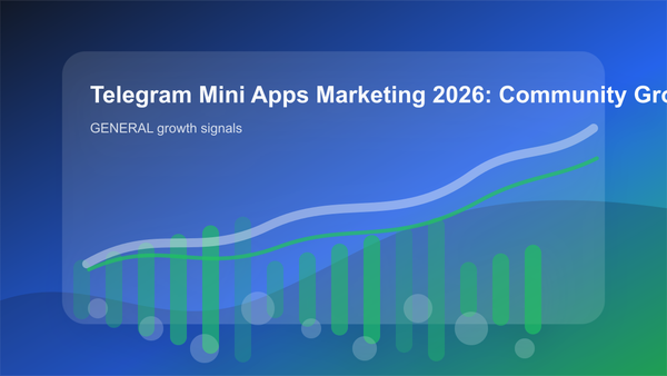 Telegram Mini Apps Marketing 2026: Community Growth and Conversi cover showing general growth signals, content workflow, and performance checks