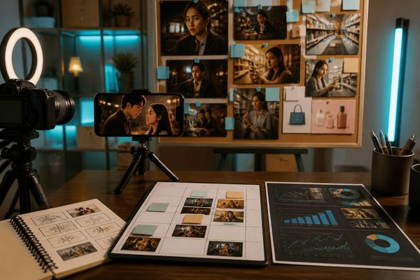 tiktok branded minidramas retail storytelling short-form creator studio with posting calendar and engagement metrics board