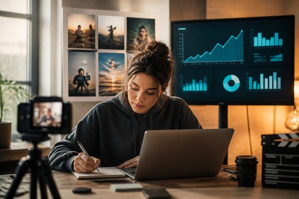 Creator writing at laptop with TikTok and Sundance logos in background