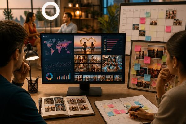 dashboard di pubblico e pianificazione distribuzione con calendario post Tinder TikTok