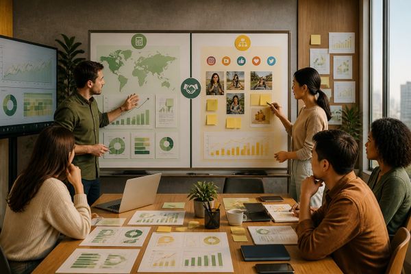 marketers both campaigns creator workspace with metrics dashboard, planning checklist, and campaign board