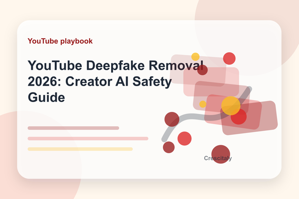 Creator safety dashboard showing YouTube deepfake removal, likeness detection, privacy complaint review and AI content workflow.